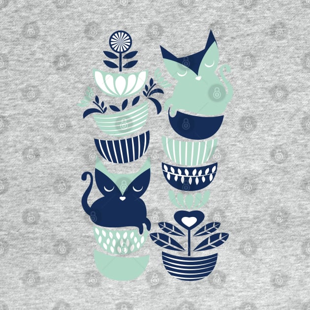 Swedish folk cats // navy blue and mint kittens by SelmaCardoso